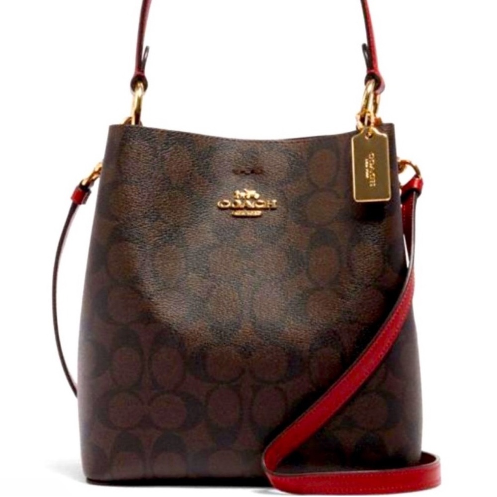 Coach Sig Twin Bucket Bag - Brown and red